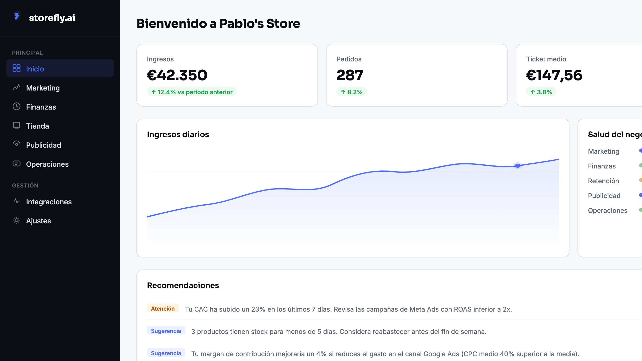 storefly.ai dashboard